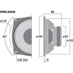 Monacor SPM-205/8 Głośnik nisko-średniotonowy HiFi, 70W RMS/8Ω